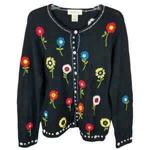 Y2K Susan Bristol Long Sleeve Floral Embroidered Granny Cardigan Sweater L